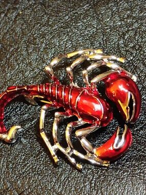 Red and Silver Scorpion Brooch Pin
